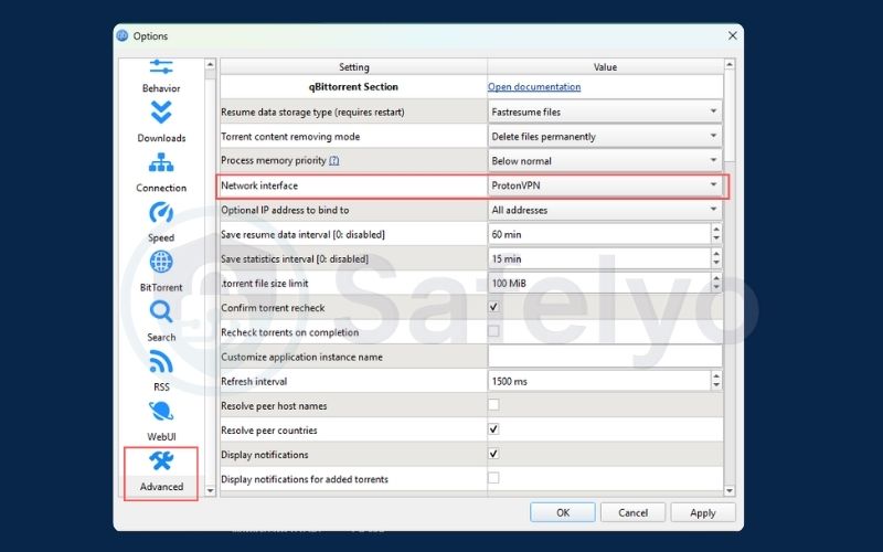 Network Interface Binding - qBittorrent