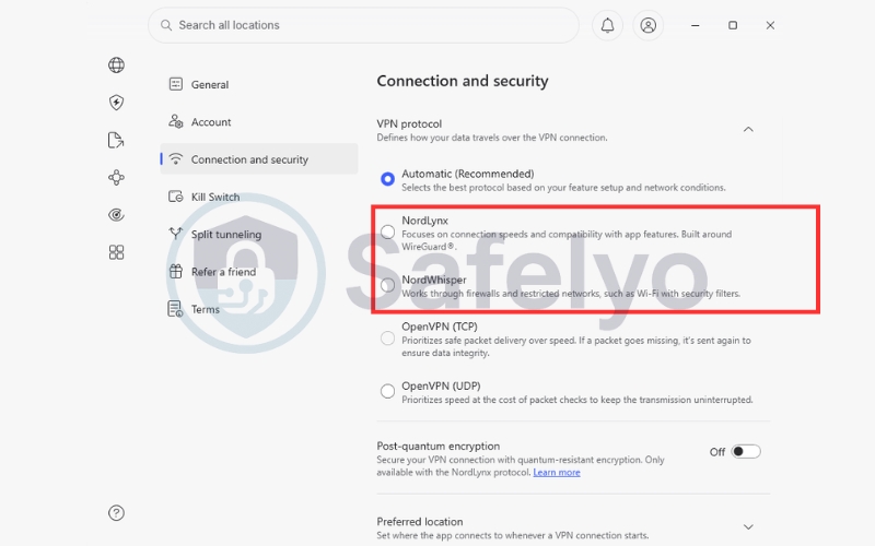Nordlynx and NordWhisper protocol by NordVPN