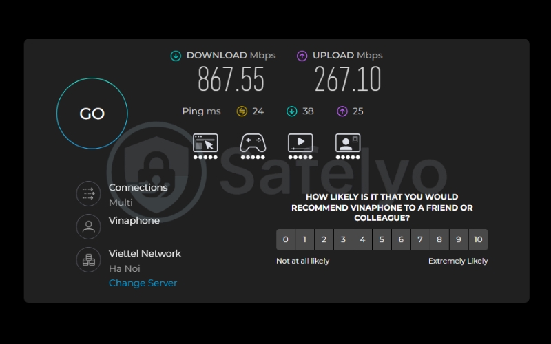 Speed test results for baseline connection without VPN