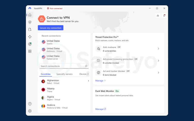 NordVPN - Desktop application interface