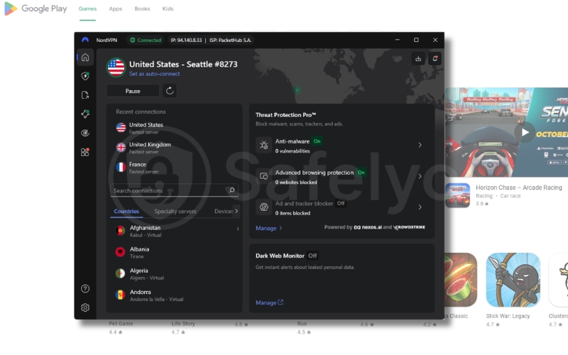 NordVPN for changing the Google Play Store country