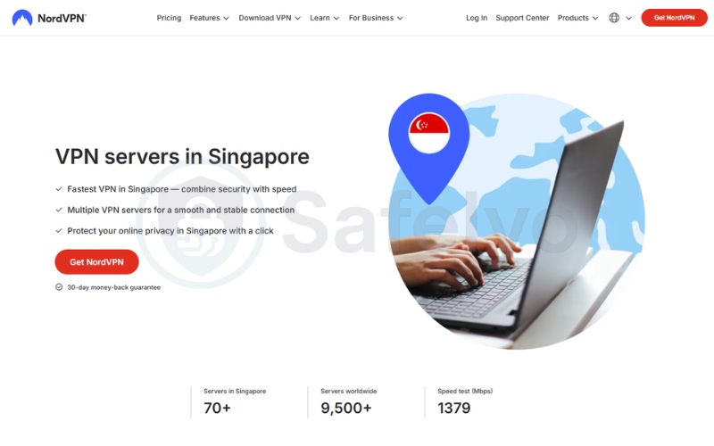 NordVPN landing page for Singapore VPN