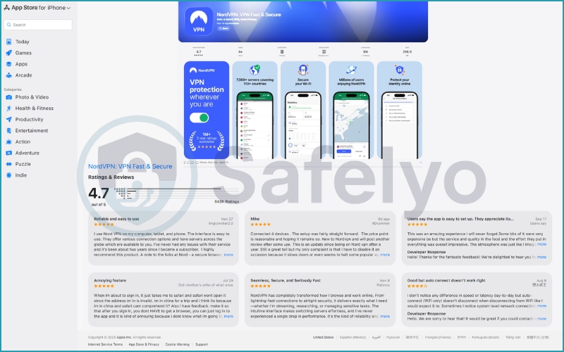 NordVPN ratings and reviews on App Store