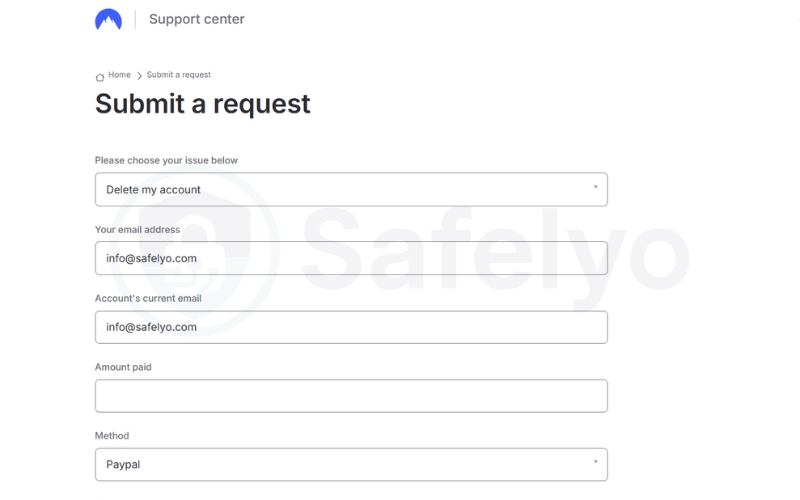 Delete your NordVPN account by filling out the Account Deletion Request Form