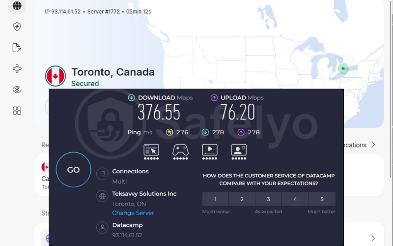 NordVPN speed test in Canada