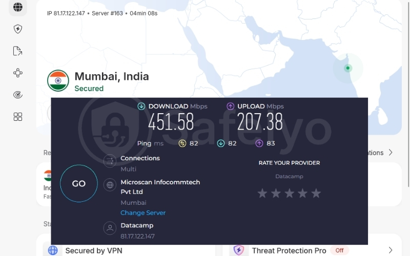 NordVPN speed test in India