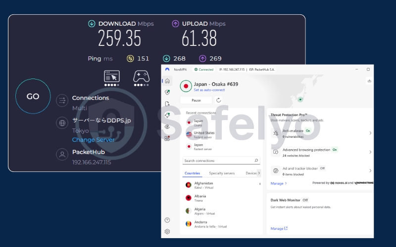 NordVPN speed test in JP server