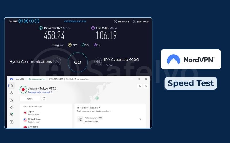 NordVPN speed test -  Japan server