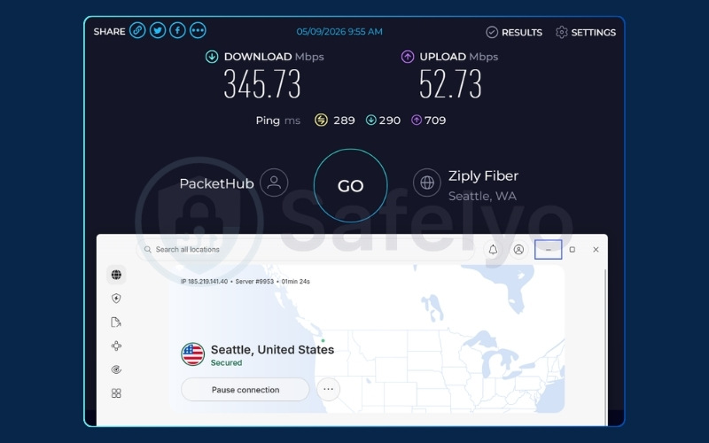 NordVPN speed test on US server using NordWhisper