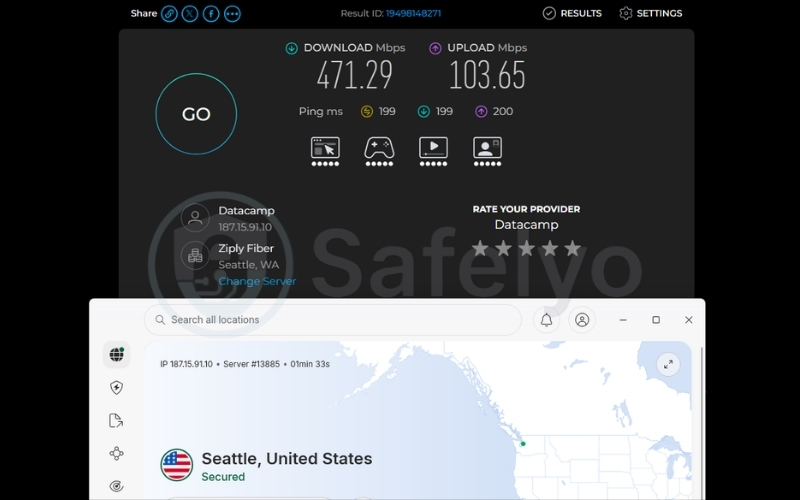 NordVPN speed test results