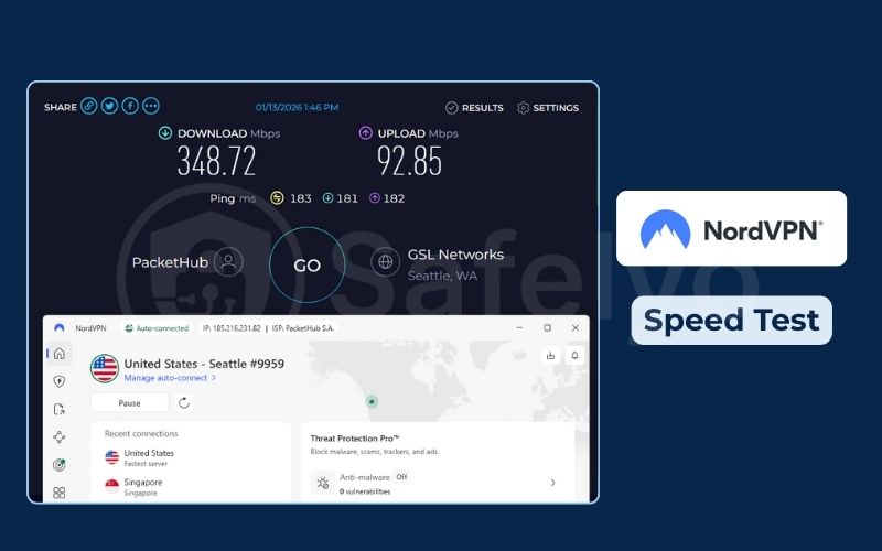 NordVPN speed test - US server
