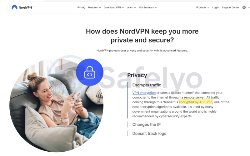 NordVPN with AES-256 encryption