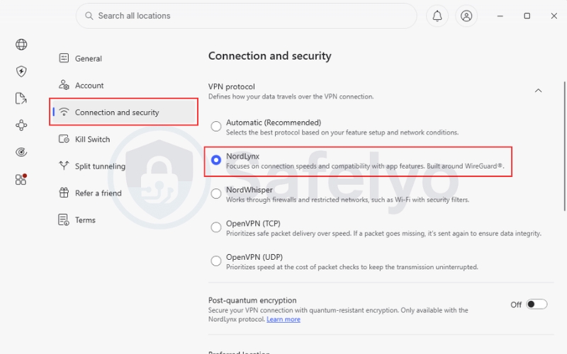 NordVPN with its custom Nordlynx protocol