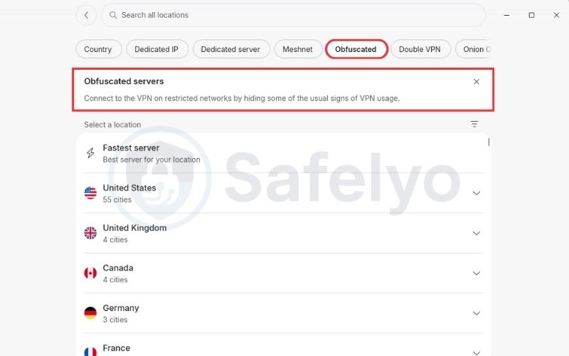 Obfuscated server in NordVPN