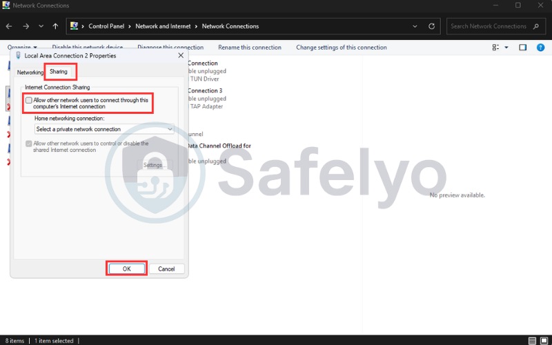 On Sharing tab, tick the box and click Ok