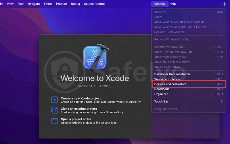 Open devices windows in Xcode