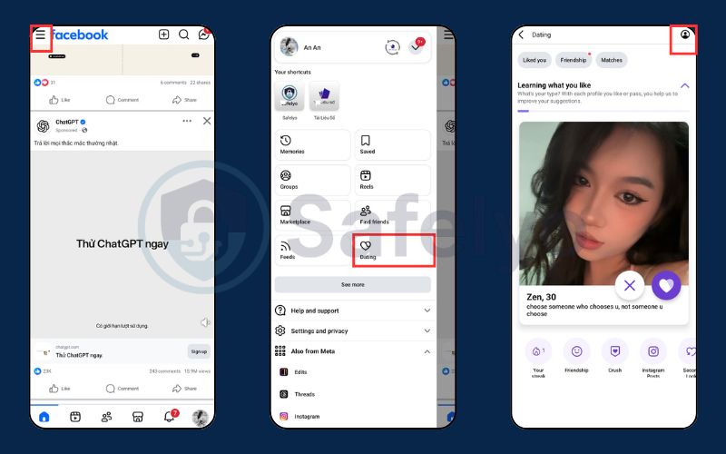 Open Facebook and go to Dating section