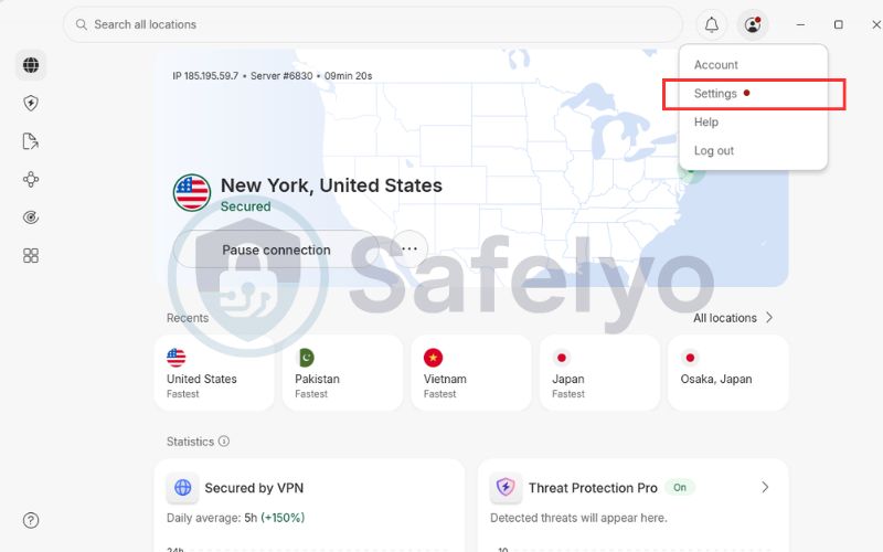 Open NordVPN and choose the Settings