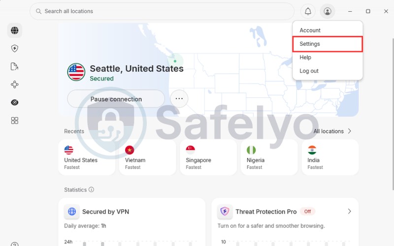 Open NordVPN app and go to the Settings