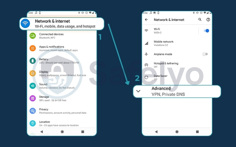 Open the Advanced Network & Internet setting
