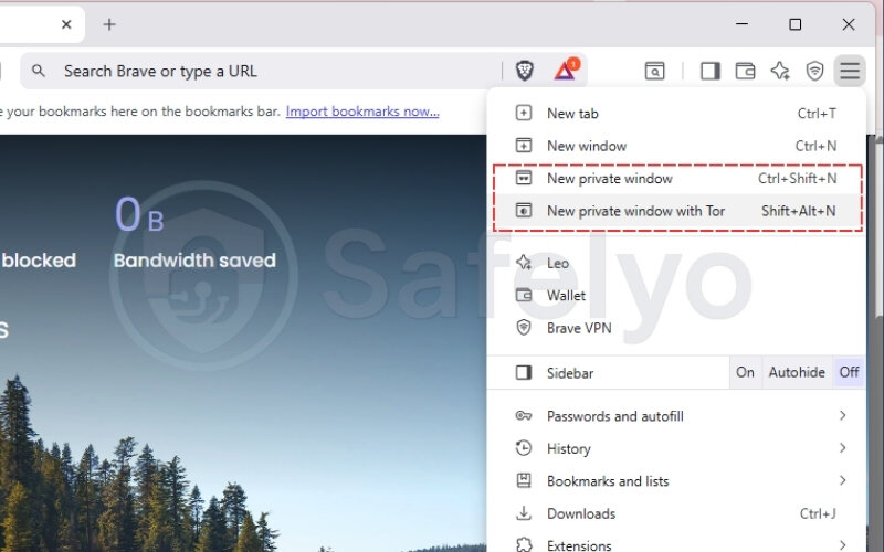 Open the new incognito window on Brrave