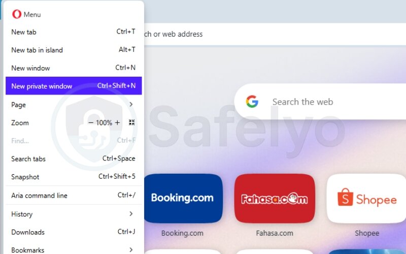 Open the new incognito window on Opera