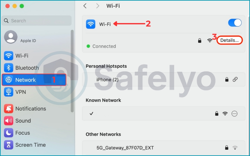Open the Wi-Fi tab on Network in the sidebar to edit details Open the Wi-Fi tab on Network in the sidebar to edit details