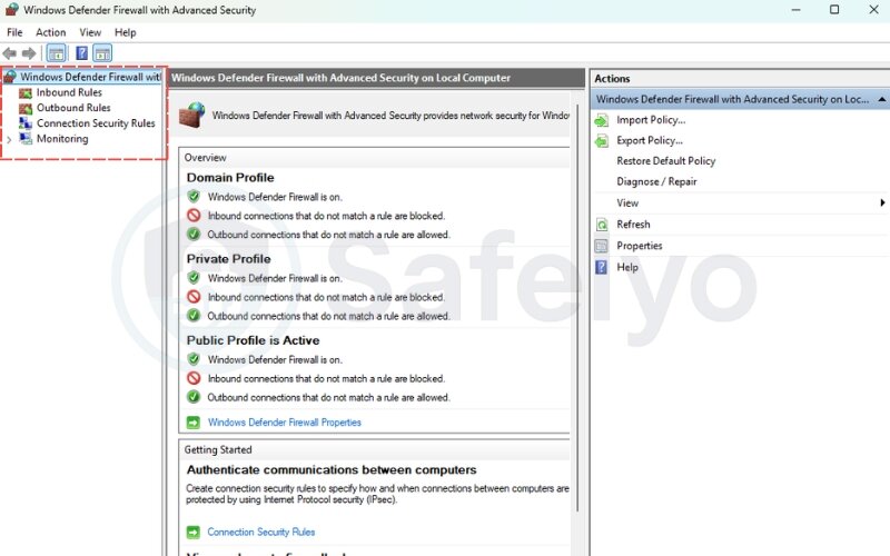 Opening the Advanced Security console (wf.msc) Opening the Advanced Security console (wf.msc)