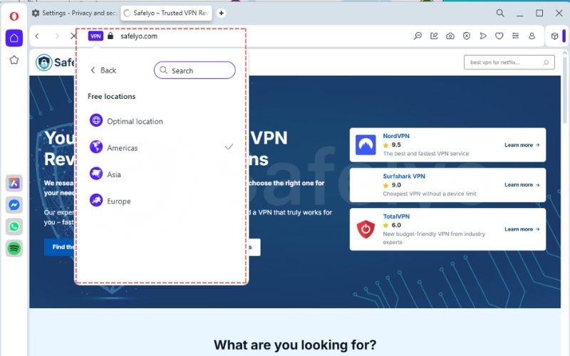 Opera: The original free "browser VPN"