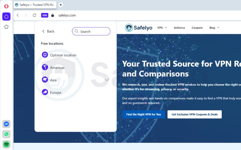 Opera VPN: Server network & locations