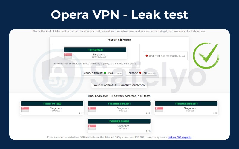 Opera VPN - Leak test