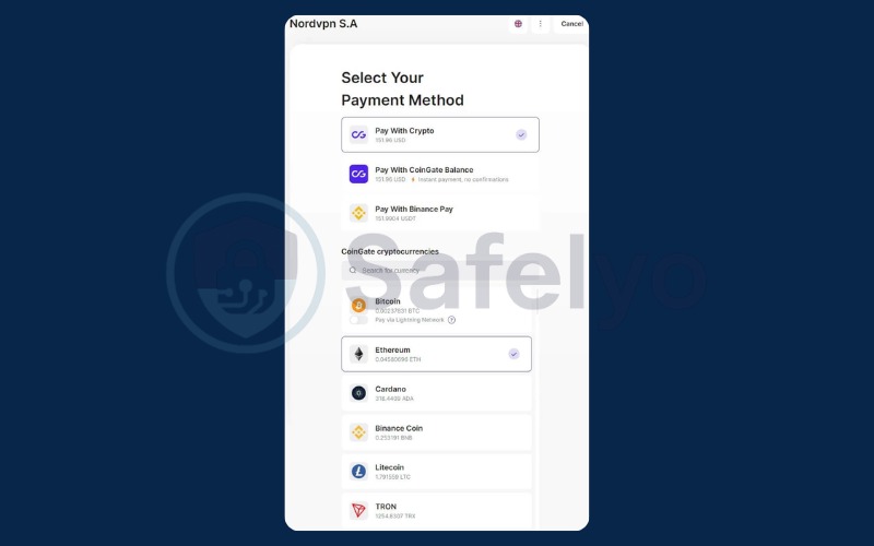 Pay for an VPN anonymously by cryptocurrency