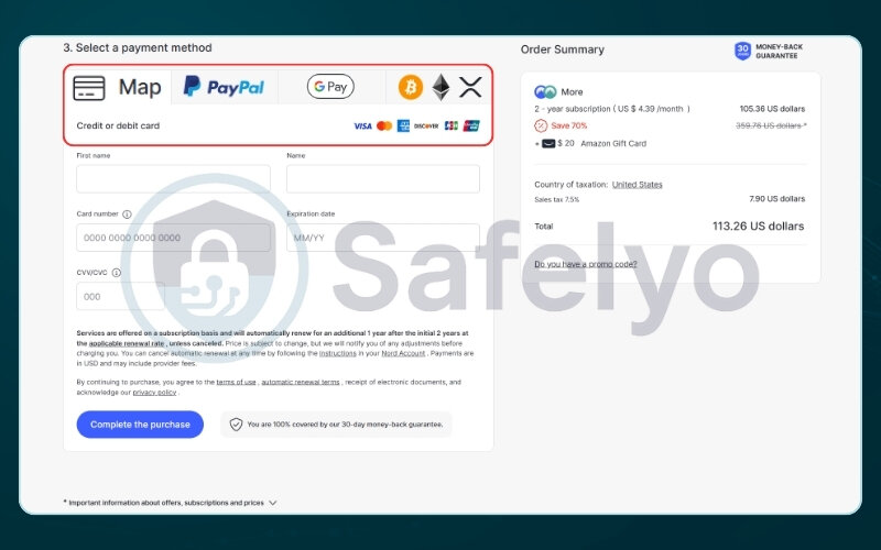Payment methods are accepted by NordVPN
