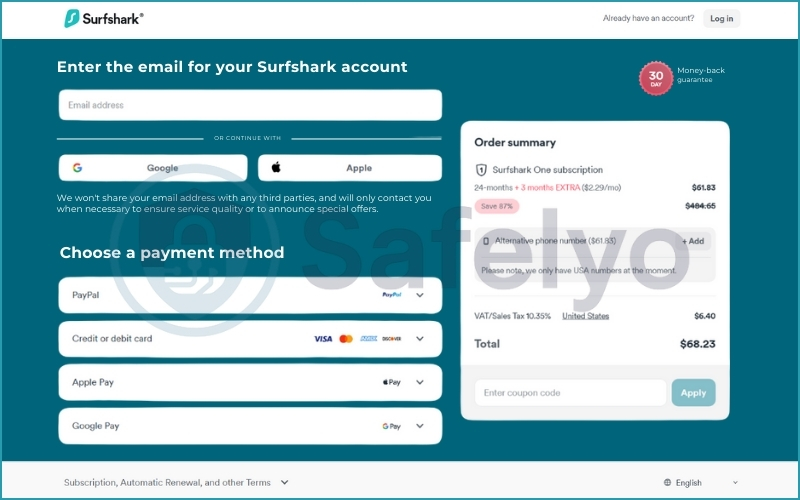 Payment methods are accepted by Surfshark VPN