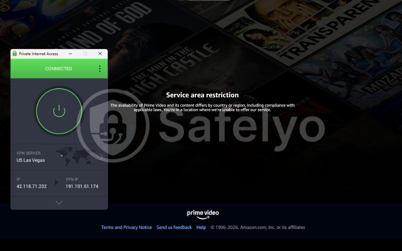 PIA fails for Amazon Prime Video