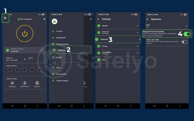 PIA port forwarding on Android