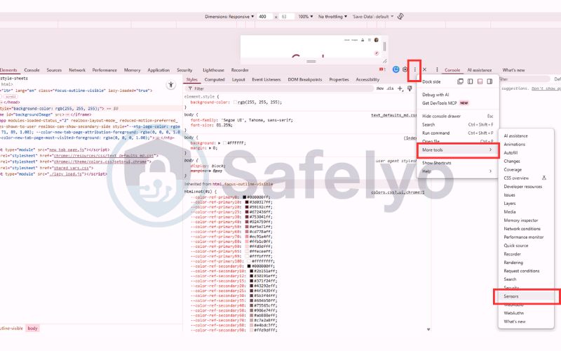 Press F12 to open the developer tools panel
