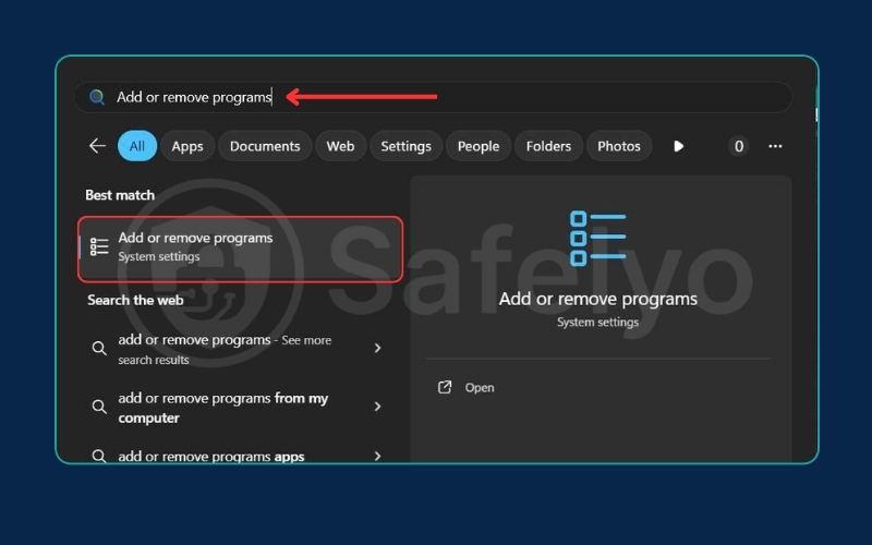 Press the Windows key, then type "Add or remove programs"