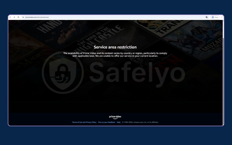 Restricted region message for Prime Video access