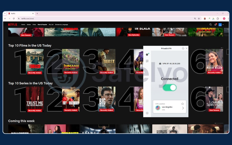 Privado successfully unblocking Netflix US
