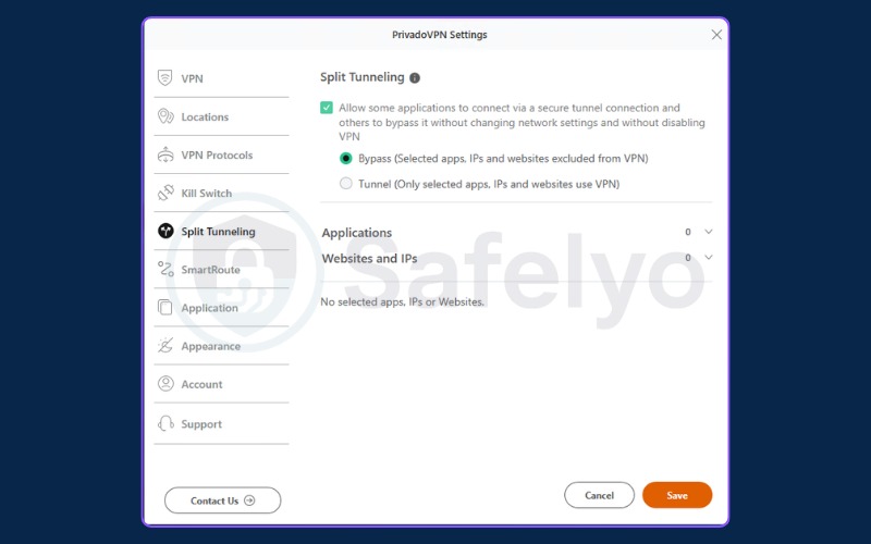 PrivadoVPN - Kill switch feature