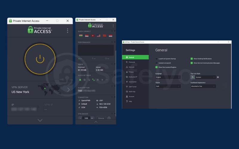 PIA - Desktop application interface PIA - Desktop application interface