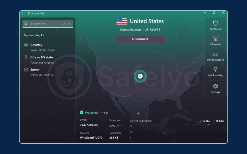 ProtonVPN - Desktop application interface ProtonVPN - Desktop application interface