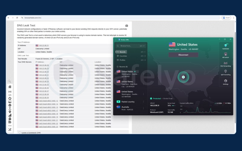 Proton VPN DNS leak test results