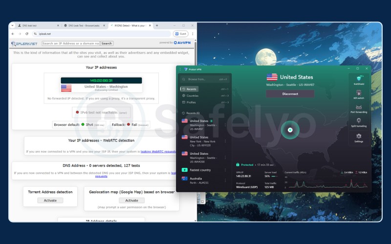 Proton VPN IP leak test results
