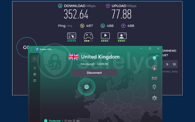 Proton VPN speed test in the UK server