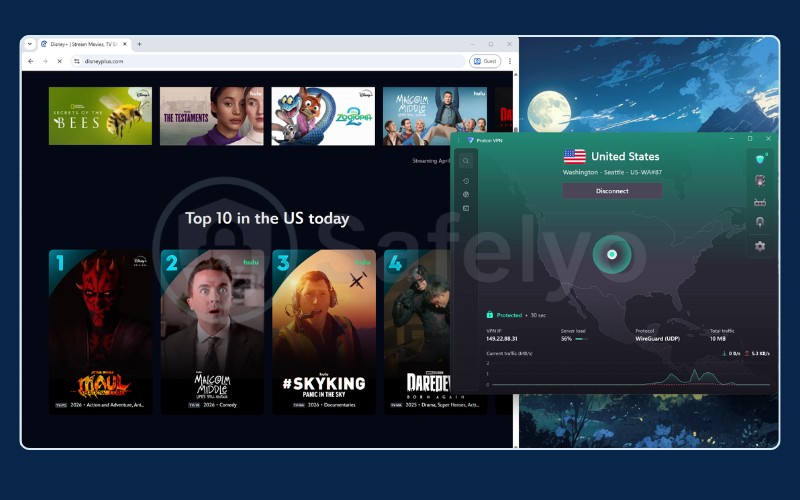 Proton VPN successfully unblocking Disney+