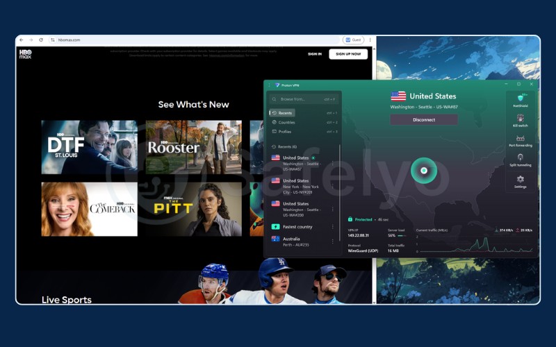 Proton VPN successfully unblocking HBO Max