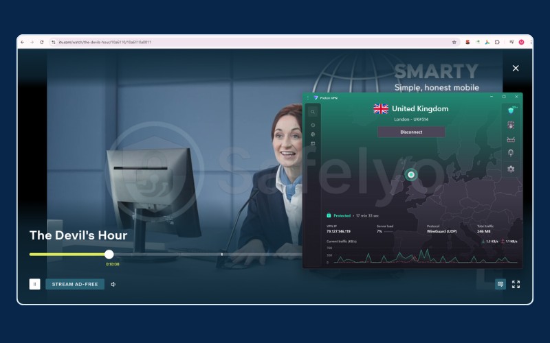 Proton VPN successfully unblocking ITVX