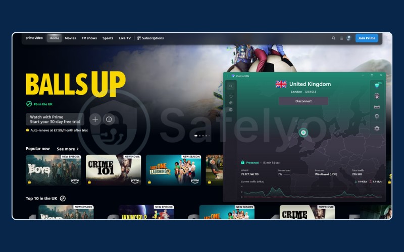 Proton VPN successfully unblocking Prime Video